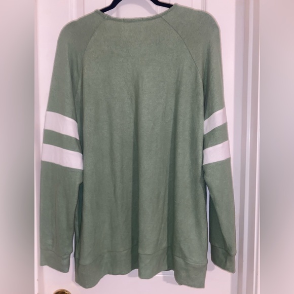 Staccato Olive Crewneck Sweater with Ivory Accents - Picture 5 of 6